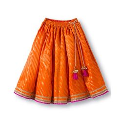 Babyhug Brocade Woven Sleeveless Choli Lehenga & Dupatta Set With Floral Embroidery - Orange