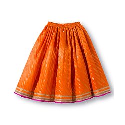 Babyhug Brocade Woven Sleeveless Choli Lehenga & Dupatta Set With Floral Embroidery - Orange