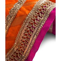 Babyhug Brocade Woven Sleeveless Choli Lehenga & Dupatta Set With Floral Embroidery - Orange