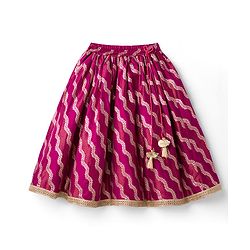 Babyhug Brocade Woven Sleeveless Choli Lehenga & Dupatta Set With Floral Embroidery - Fushsia
