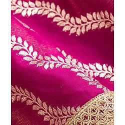 Babyhug Brocade Woven Sleeveless Choli Lehenga & Dupatta Set With Floral Embroidery - Fushsia