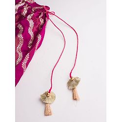 Babyhug Brocade Woven Sleeveless Choli Lehenga & Dupatta Set With Floral Embroidery - Fushsia