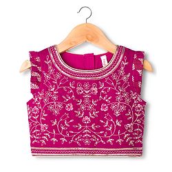 Babyhug Brocade Woven Sleeveless Choli Lehenga & Dupatta Set With Floral Embroidery - Fushsia