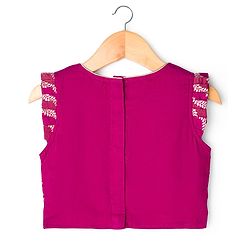 Babyhug Brocade Woven Sleeveless Choli Lehenga & Dupatta Set With Floral Embroidery - Fushsia