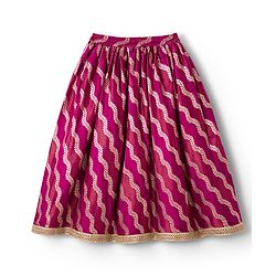 Babyhug Brocade Woven Sleeveless Choli Lehenga & Dupatta Set With Floral Embroidery - Fushsia