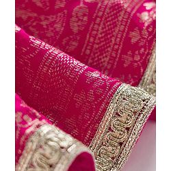 Babyhug Brocade Woven Half Sleeves Lehenga Choli Set With Floral Embroidery & Dupatta - Mustard & Pink