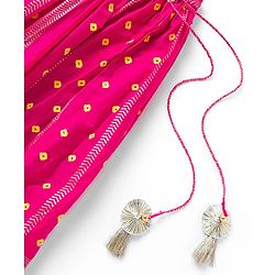 Babyhug Brocade Woven Half Sleeves Lehenga Choli Set With Floral Embroidery & Dupatta - Mustard & Pink