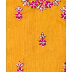 Babyhug Brocade Woven Half Sleeves Lehenga Choli Set With Floral Embroidery & Dupatta - Mustard & Pink