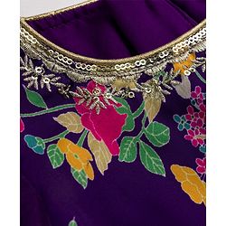 Babyhug Rayon Woven Half Sleeves Ethnic Dress With Embroidered Detailing & Floral Print - Purple