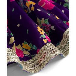 Babyhug Rayon Woven Half Sleeves Ethnic Dress With Embroidered Detailing & Floral Print - Purple