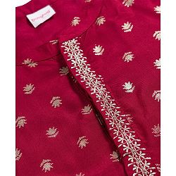 Babyhug Brocade Woven Full Sleeves Kurta Pajama Set With Floral Print - Maroon