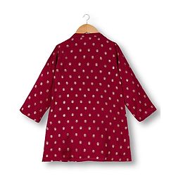 Babyhug Brocade Woven Full Sleeves Kurta Pajama Set With Floral Print - Maroon