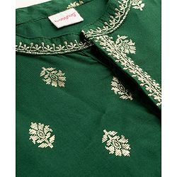 Babyhug Woven Full Sleeves Kurta Pajama Set With Floral Foil Print - Green