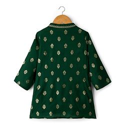 Babyhug Woven Full Sleeves Kurta Pajama Set With Floral Foil Print - Green