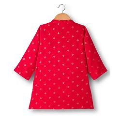 Babyhug Woven Full Sleeves Kurta Pajama Set With Floral Foil Print - Red
