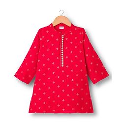 Babyhug Woven Full Sleeves Kurta Pajama Set With Floral Foil Print - Red