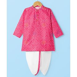 Babyhug Cambric Woven Full Sleeves Kurta Dhoti Set With Bandhani Print - Pink