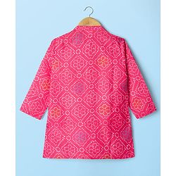 Babyhug Cambric Woven Full Sleeves Kurta Dhoti Set With Bandhani Print - Pink