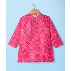 Babyhug Cambric Woven Full Sleeves Kurta Dhoti Set With Bandhani Print - Pink
