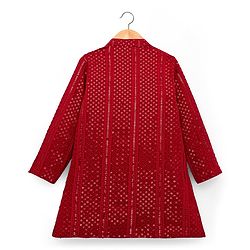 Babyhug Cotton Blend Woven Full Sleeves Kurta Pajama Set with Embroidery & Sequin Detailing - Maroon