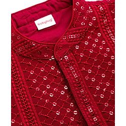 Babyhug Cotton Blend Woven Full Sleeves Kurta Pajama Set with Embroidery & Sequin Detailing - Maroon