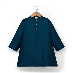 Babyhug Cotton Blend Woven Full Sleeves Kurta Pajama Set with Jacket & Floral Embroidery - Teal Blue