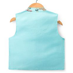 Babyhug Woven Full Sleeves Kurta Pajama & Floral Embroidery Jacket Set  - Teal Blue
