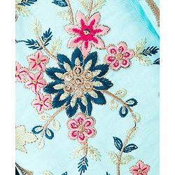 Babyhug Woven Full Sleeves Kurta Pajama & Floral Embroidery Jacket Set  - Teal Blue