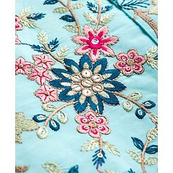 Babyhug Woven Full Sleeves Kurta Pajama & Floral Embroidery Jacket Set  - Teal Blue