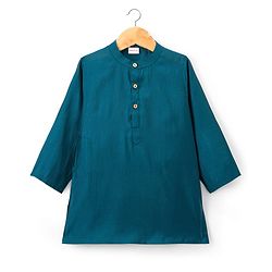 Babyhug Woven Full Sleeves Kurta Pajama & Floral Embroidery Jacket Set  - Teal Blue