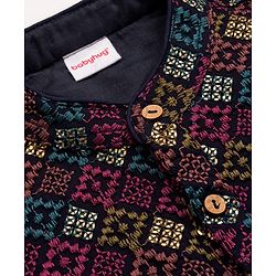 Babyhug Cotton Blend Woven Full Sleeves Kurta Pajama Set with Embroidery - Navy Blue