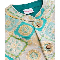 Babyhug Cotton Blend Full Sleeves Kurta Pajama Set with Jacket & Motif Embroidery - Teal Blue