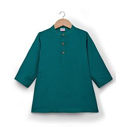 Babyhug Cotton Blend Full Sleeves Kurta Pajama Set with Jacket & Motif Embroidery - Teal Blue