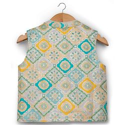 Babyhug Cotton Blend Full Sleeves Kurta Pajama Set with Jacket & Motif Embroidery - Teal Blue