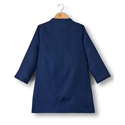 Babyhug Woven Full Sleeves Kurta Pyjama Set With Floral Embroidered Nehru Jacket - Navy Blue