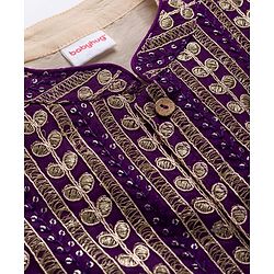 Babyhug Woven Full Sleeves Kurta Pajama & Nehru Jacket with Foil Embroidery - Beige & Purple
