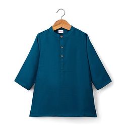 Babyhug Woven Full Sleeves Kurta Pajama & Nehru Jacket with Diamond argyle Print - Teal Blue
