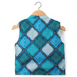 Babyhug Woven Full Sleeves Kurta Pajama & Nehru Jacket with Diamond argyle Print - Teal Blue