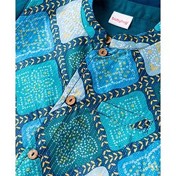 Babyhug Woven Full Sleeves Kurta Pajama & Nehru Jacket with Diamond argyle Print - Teal Blue