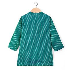 Babyhug Brocade Woven Full Sleeves Kurta Pajama Set With Floral Foil Print - Dark Green