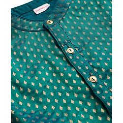Babyhug Brocade Woven Full Sleeves Kurta Pajama Set With Floral Foil Print - Dark Green
