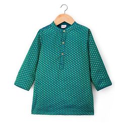 Babyhug Brocade Woven Full Sleeves Kurta Pajama Set With Floral Foil Print - Dark Green
