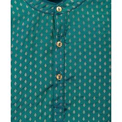 Babyhug Brocade Woven Full Sleeves Kurta Pajama Set With Floral Foil Print - Dark Green