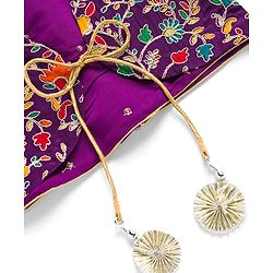 Babyhug Lurex Woven Three Fourth Sleeves Choli Lehenga & Dupatta Set With Floral Embriodery - Purple