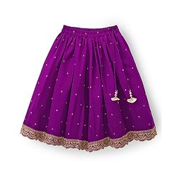 Babyhug Lurex Woven Three Fourth Sleeves Choli Lehenga & Dupatta Set With Floral Embriodery - Purple