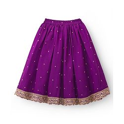 Babyhug Lurex Woven Three Fourth Sleeves Choli Lehenga & Dupatta Set With Floral Embriodery - Purple