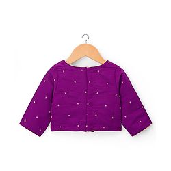 Babyhug Lurex Woven Three Fourth Sleeves Choli Lehenga & Dupatta Set With Floral Embriodery - Purple