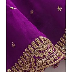 Babyhug Lurex Woven Three Fourth Sleeves Choli Lehenga & Dupatta Set With Floral Embriodery - Purple