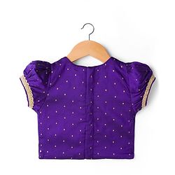 Babyhug Brocade Woven Half Sleeves Pattu Pavda Choli Lehenga & Dupatta Set With Floral Embriodery - Fuschia