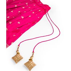 Babyhug Brocade Woven Half Sleeves Pattu Pavda Choli Lehenga & Dupatta Set With Floral Embriodery - Fuschia